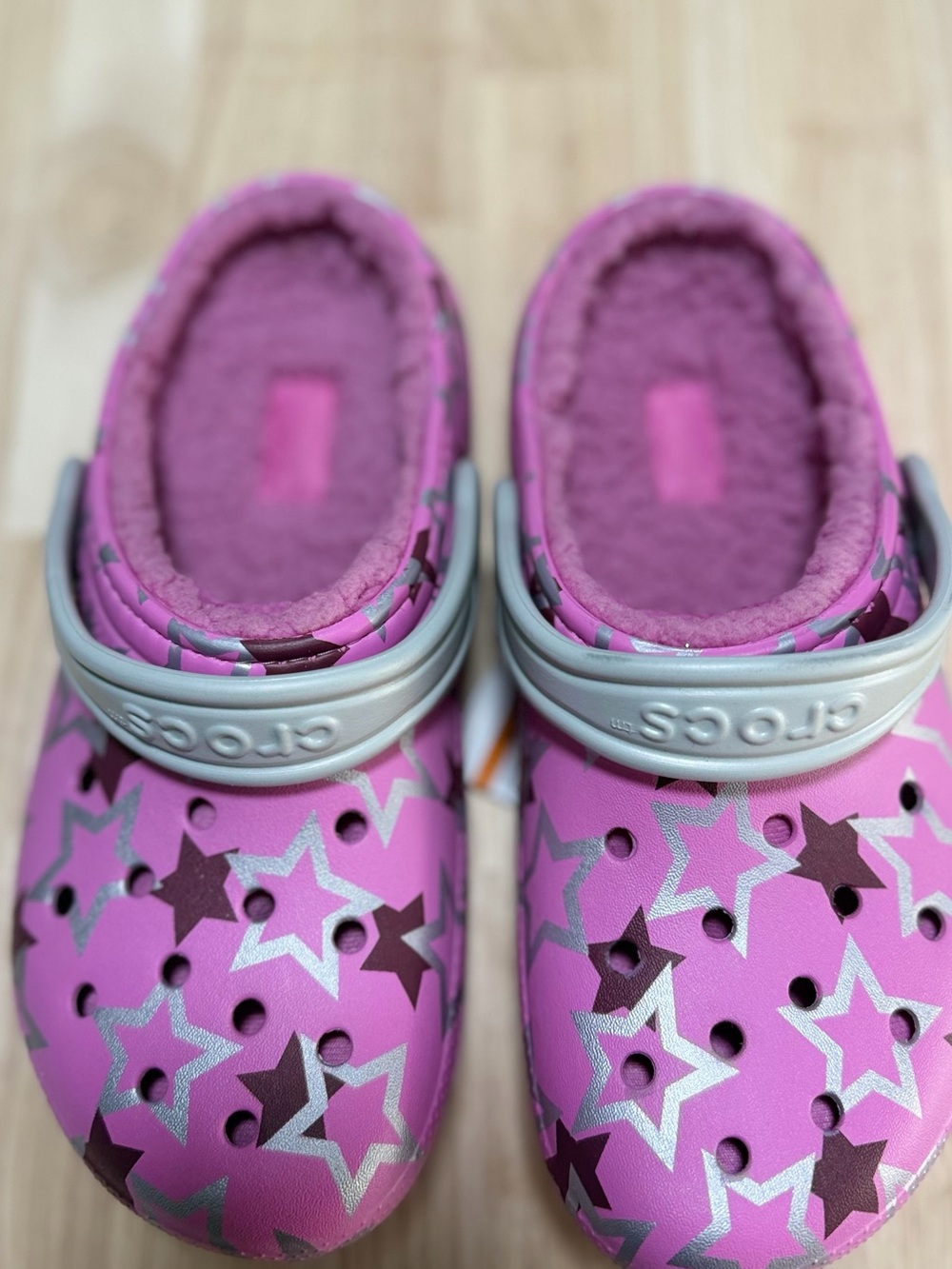 CROCS Kids Pink Star-Print Fuzzy Lined Clogs